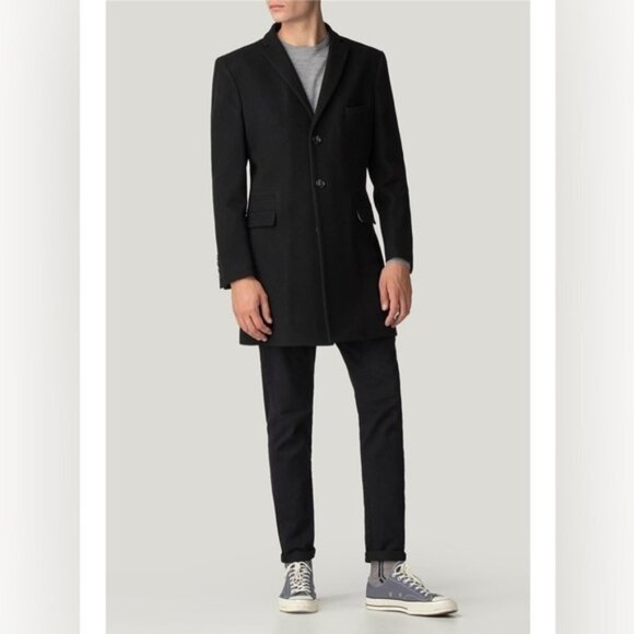 Ben Sherman Men's Coat Wool Blend Tailored Overcoat Topper Black Size Medium - Picture 2 of 16